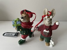 Next Bertie Bear & Rosie Rabbit Hanging Bauble Christmas Tree Ornaments x2 BNWT