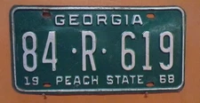 1968 Georgia Pick up Truck License Plate..