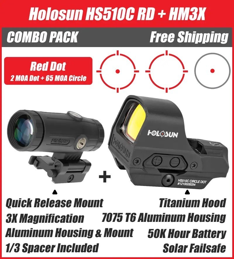 HOLOSUN HS510C Open Reflex Red Dot Sight with HM3X Magnifier Combo