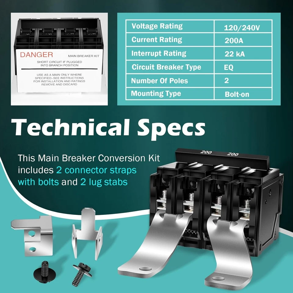 Kit de conversión de interruptor principal de 2 polos #MBK200 200 amperios para centros de carga Siemens EQ Foto 4 de 4