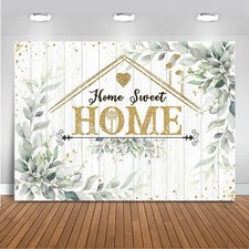 7x5ft Housewarming Backdrop Home Sweet Home Greenery Leaves Background Green