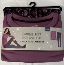 New Purple 2 Piece ClimateRight by Cuddl Duds Women s Base Top Legging Set XS