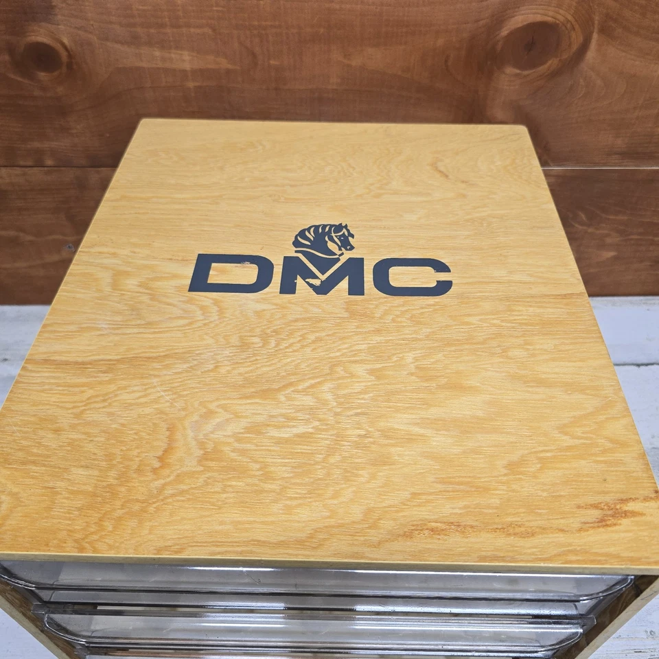 Vintage DMC Embroidery Floss Wood Storage 3 Drawer Box With Dividers A8 - Image 3 of 4