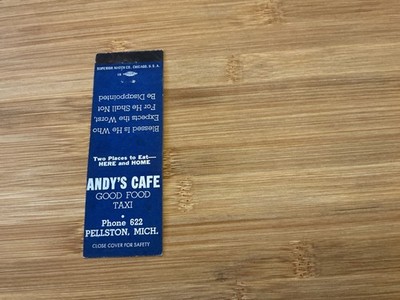 Vintage Andy s Cafe - Pellston, Mich. Matchbook Cover blue