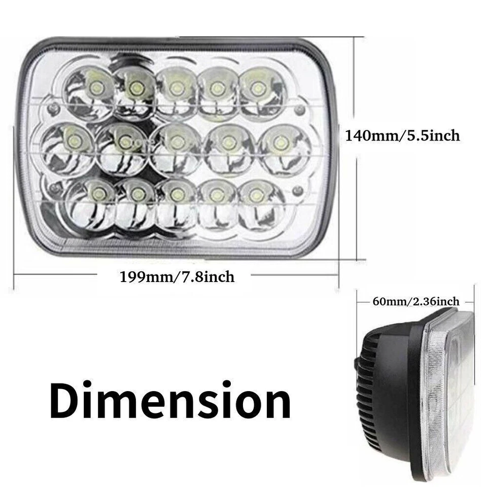 Fit Jeep J10 J20 Pickup 1974-1988 5x7" 7x6inch Led Headlights Hi/Lo Beam Chrome - Image 3 of 4