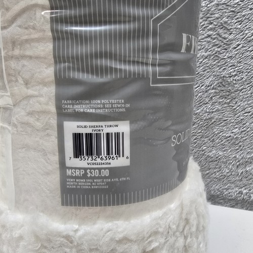 Fireside Sherpa Throw Blanket 50" x 60" Solid Ivory Fuzzy Soft Warm Cozy New - Picture 4 of 8