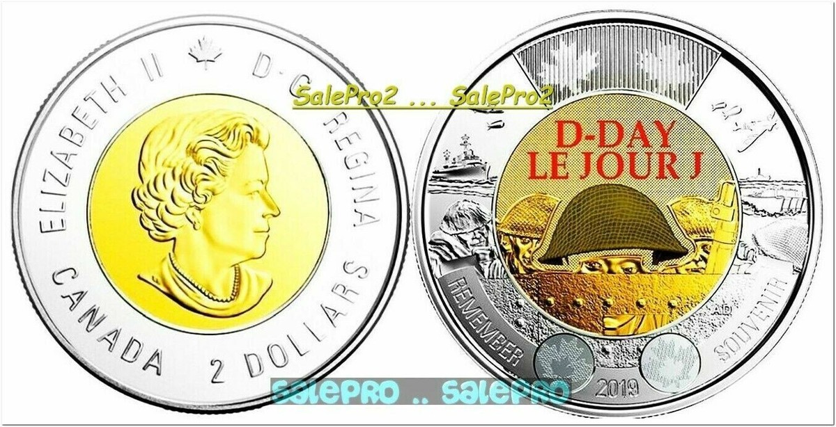 CANADA 2019 CANADIAN ARMY D-DAY TOONIE GREEN RARE COLORIZED $2