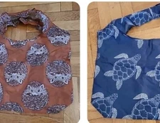 EX-LARGE Reuseable Totes Super strong Nylon Grocery Bags Hedgehogs & Turtles 2pk