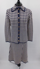 Vintage 1960s 70s St John Knits Black White Houndstooth Jacket Skirt Set