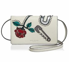 NWT MARC JACOBS MJ Collage Embellished Patches Leather Wallet Crossbody Bag RARE