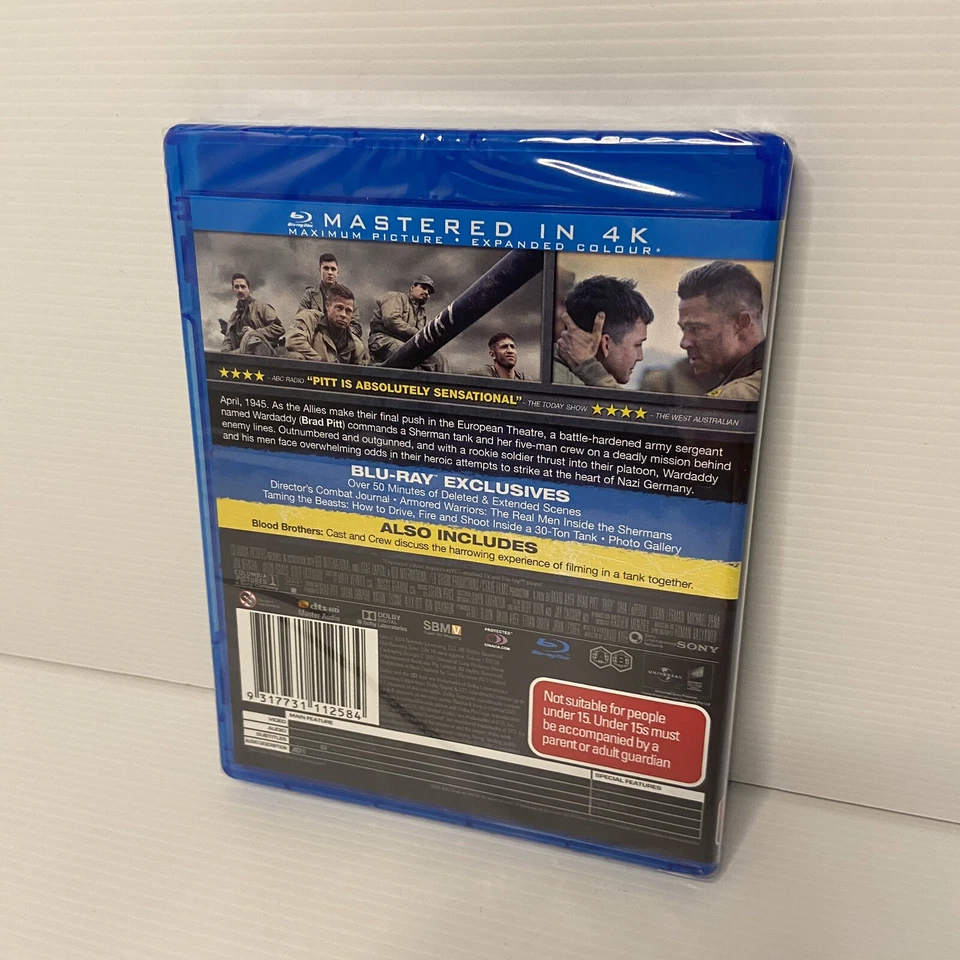 Fury (Bluray, 2014) Action War Historical - Novo em folha lacrado - Região A e B - Imagem 2 de 4