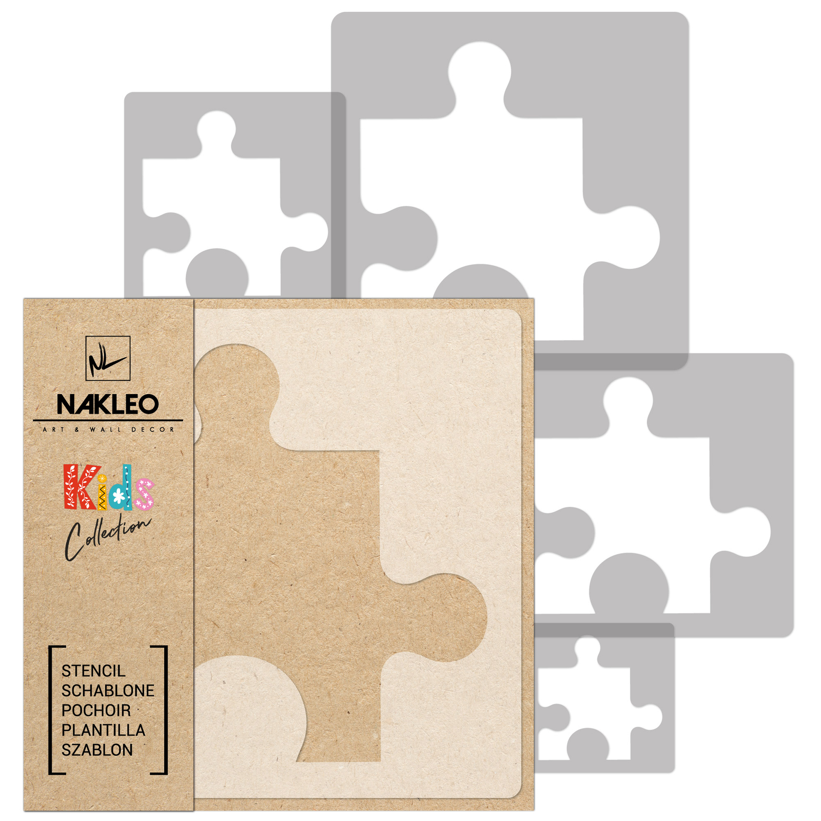 Pochoirs plastique puzzle pour customiser des objets et créer en famille au salon