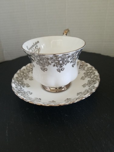 Vtg Royal Albert Silver Chintz 25th Anniversary Tea Cup And Saucer - Picture 9 of 21