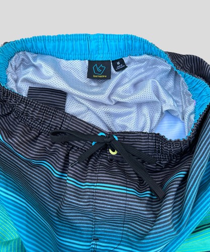 Burnside Men’s Medium Blue Yellow Striped Swim Surf Board Shorts Tie String - Picture 7 of 9