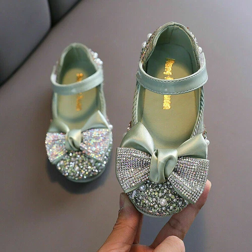 Children Leather Shoes Girls Party Dance Flats KidShoes Rhinestone Bow Princess* - Picture 8 of 18