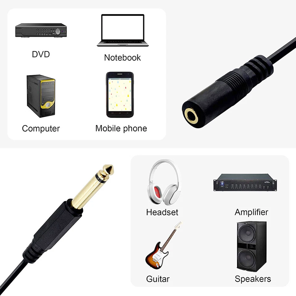 1pc 6.35mm 1/4" TS Male Mono to 3.5mm 1/8" TRS Female Stereo Audio Adapter Cable - Image 4 of 4