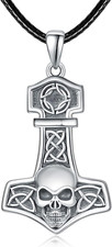 Thors Hammer Necklace for Men Sterling Silver Mjolnir Wolf Viking Skull Pendant