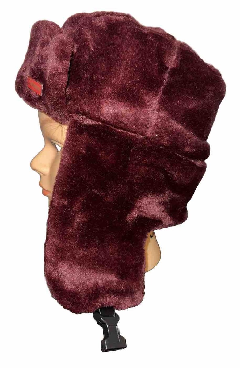 RARE Supreme FW 19Ushanka Faux Fur Earflap Logo Pin Hat Burgundy