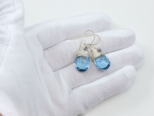 Spyglass Designs Earrings made w/ Crystal Aquamarine Blue 14k Solid Gold Wrap - Picture 13 of 19