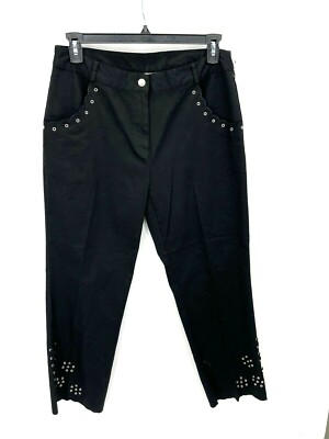 Selene Sport Pants Womens 12 Black Studded Cotton 5 Pocket Tapered Fit