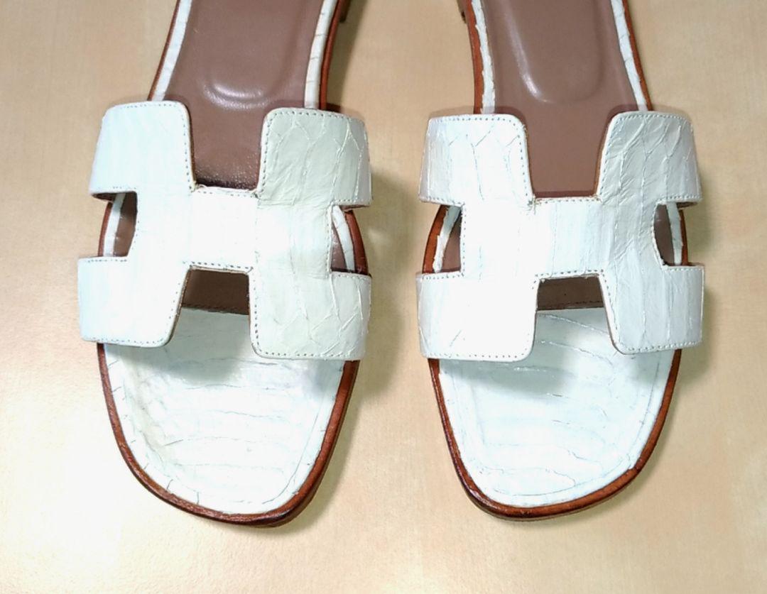 Hermes Sandals White Brown Oran Python Snakeskin … - image 3