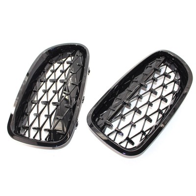 2x Shiny Black Diamond Meteor Front Kidney Grille For BMW 5-Series F10 F11 10-16
