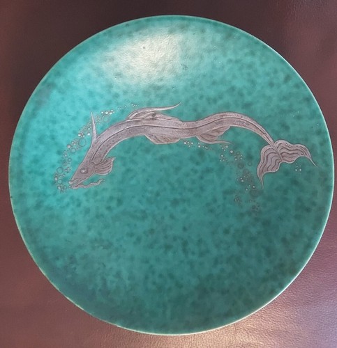 Gustavsberg Plate Green and Silver Fish Argenta 1510