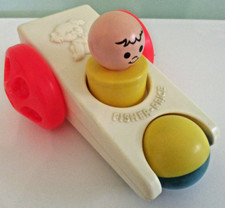 Fisher Price Click 'N Clatter Toy Car Plus Driver, Made In USA, Vintage 1975