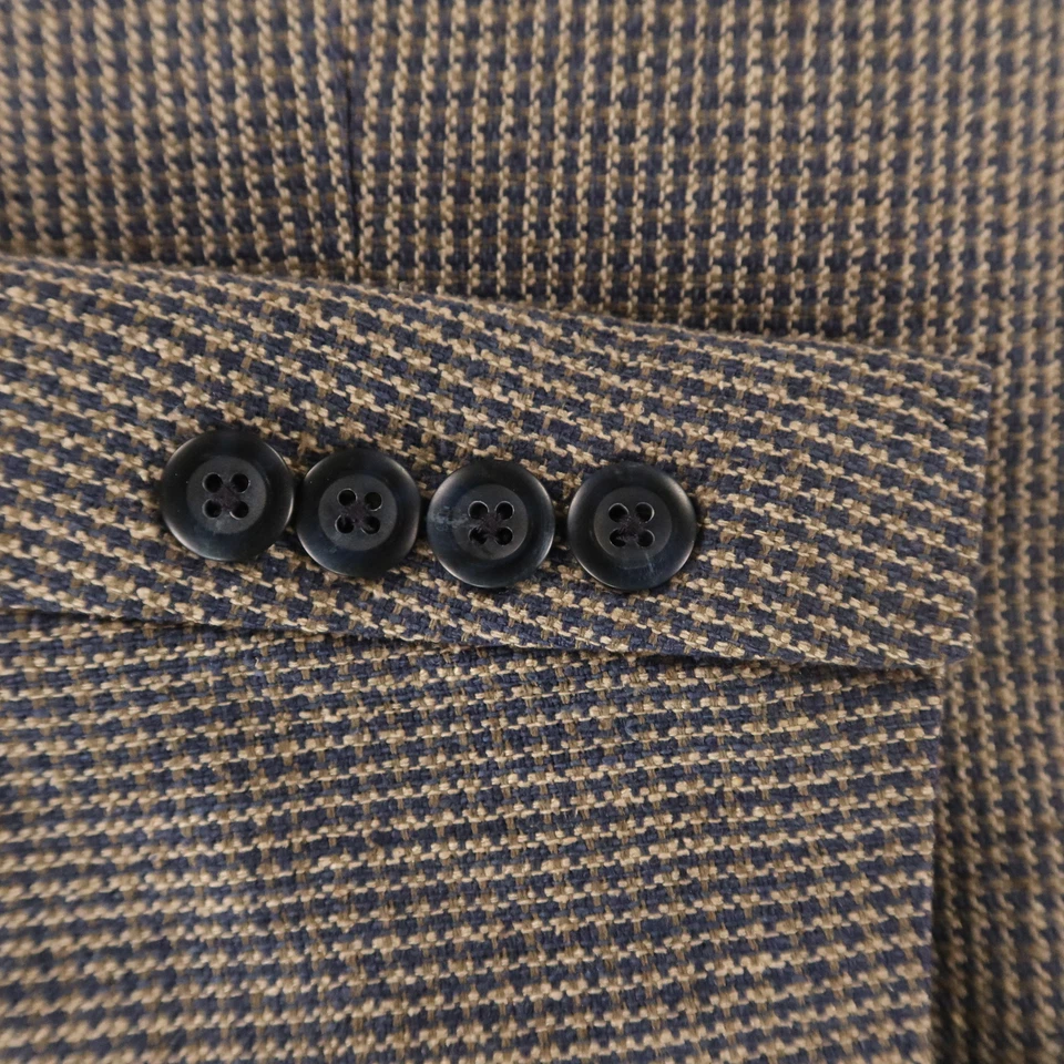 Chaqueta Savile Row L LT Azul Marrón Pata de Gallo Cuadros 100% Seda Matka Blazer 44L Foto 4 de 4