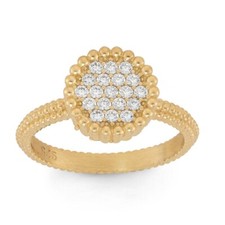 Sterling Silver Small Round CZ with Beaded Border Ring