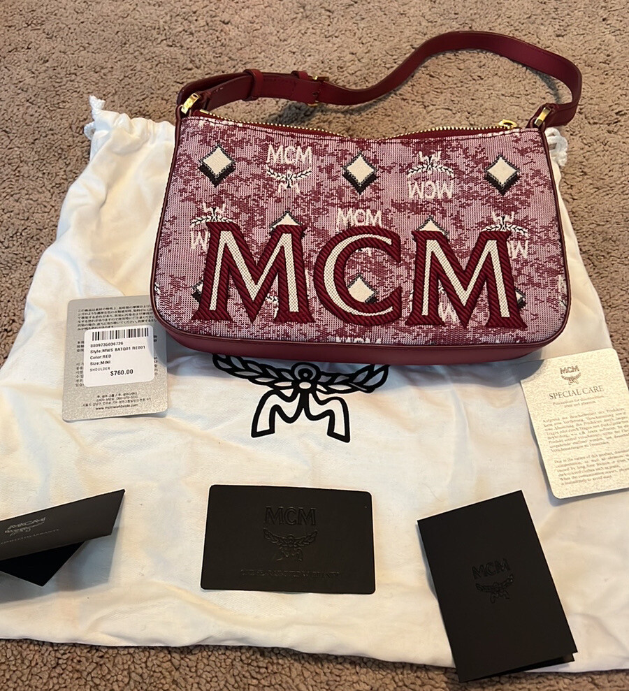 Mcm Vintage Jacquard Monogram Canvas & Leather Shoulder Bag