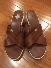 Cole Haan Grand OS Brown Leather Cork Wedge Heel Platform Slide Sandal 8