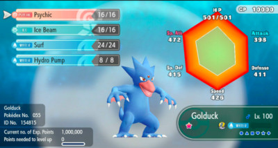Pokemon Let's Go Pikachu/Eevee 6IV Max AV Shiny Golduck