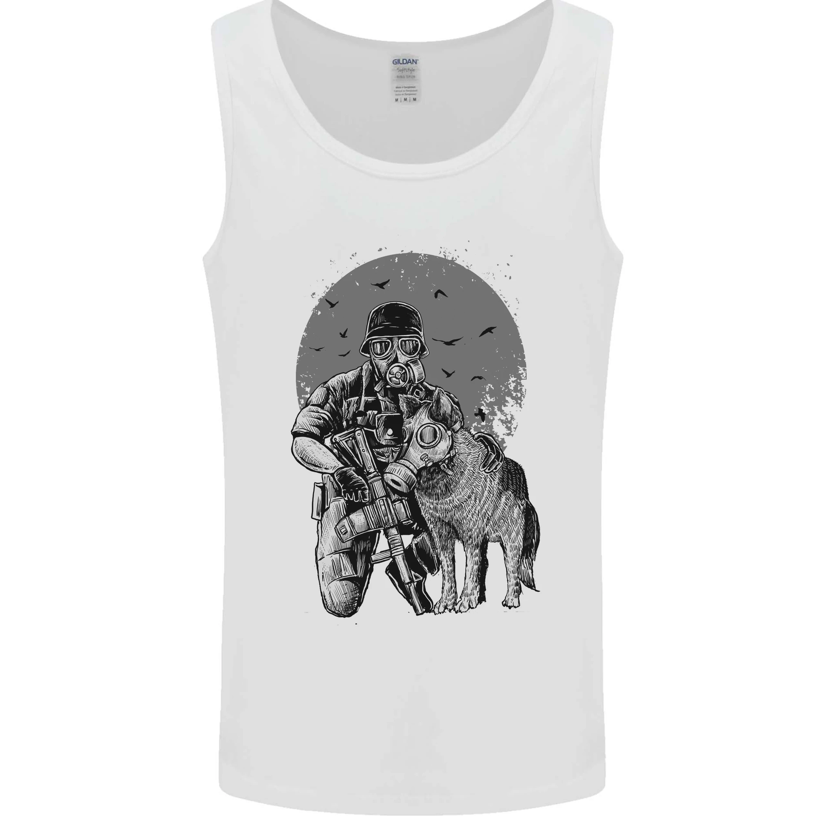 Gas Mask & Dog Apocalypse Armed Militia Mens Vest Tank Top