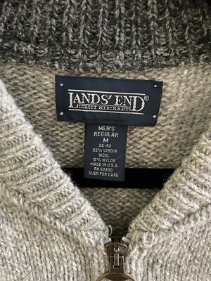 Vintage Lands End Mens Full Zip Wool Blend Cardigan Sz M