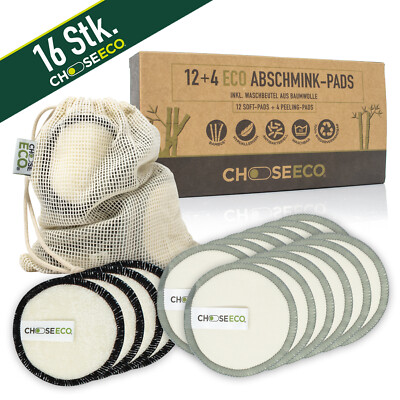 16x ChooseEco Bambus Abschminkpads - Make Up Entferner Set Wattepads Waschbar