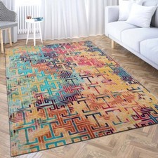 Tapis de salon vintage motif abstrait facile d'entretien doux - coloré