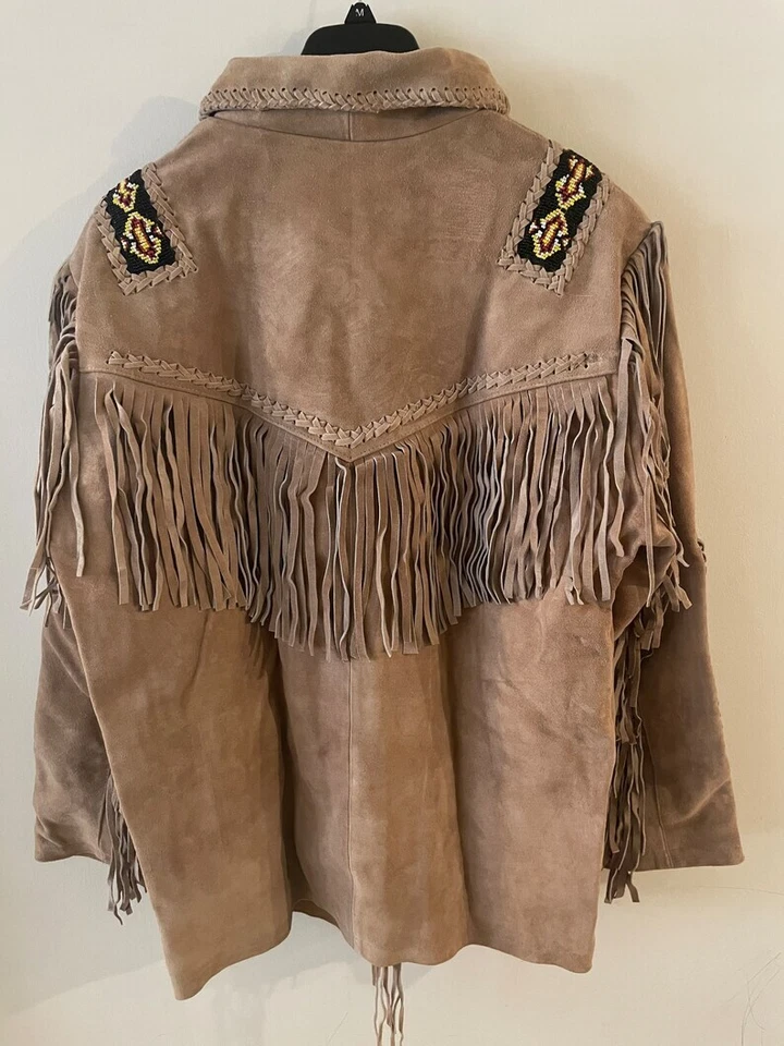 Mens Buckskin Leather Suede Jacket Fringes Deerskin Mountain Man Native American - Image 2 of 4