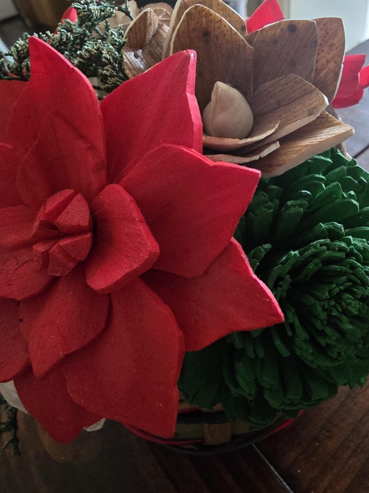 Handmade Poinsettia Flowers in Basket Holiday Decor eBay