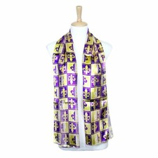 Women's Fleur De Lis Purple  Gold Satin Scarf