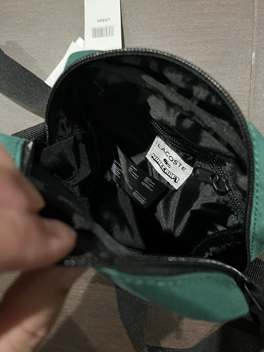 NWT. Lacoste x Minecraft Print Vertical Camera Bag Green Cosmique
