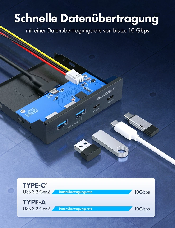 Front-Panel USB-HUB Metall für PC 3 5 Zoll 10Gbps USB-C & USB-A - Bild 3 von 4