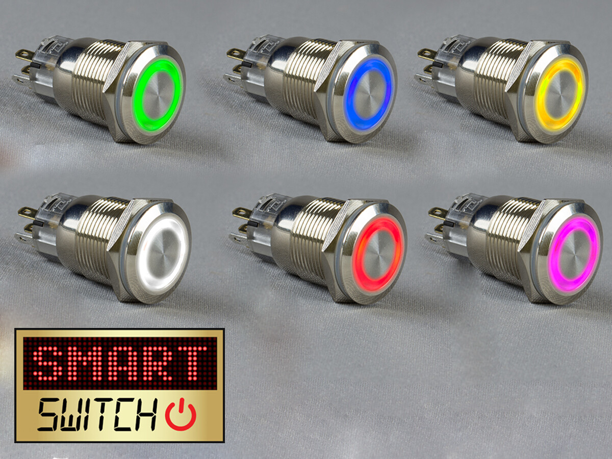 INTERRUTTORE AC/DC 9V-24V 16 Mm IP65 Acciaio LED Illuminato 1NO/1NC - Foto 9