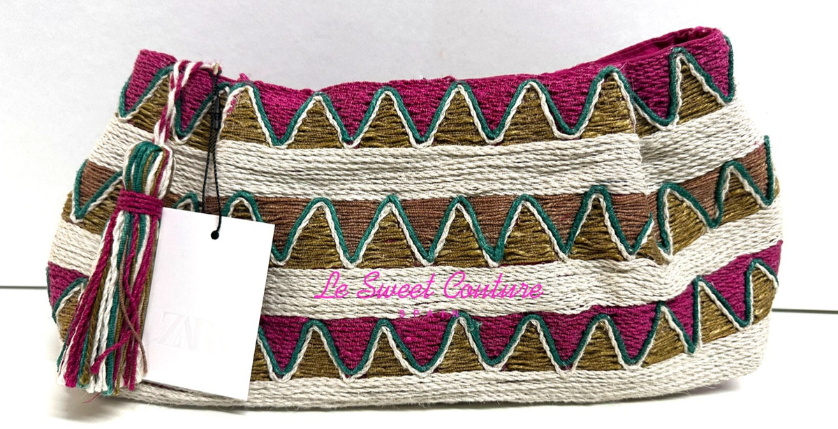 ZARA NWT SS25 BRAIDED RECTANGULAR BAG CLUTCH FUCHSIA PINK
