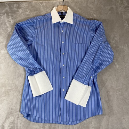 Donald J Trump Mens Dress Shirt 16 32/33 Blue French Cuff Signature Collection