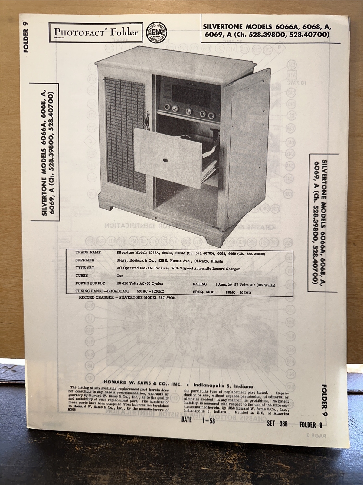 Silvertone Record Player Model 6066A,6068 Service Data, Schematics, Parts  List. - Lev Ung