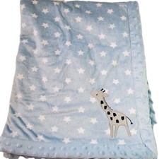 Carters Child Of Mine Blue White Stars Giraffe Velour Sherpa Baby Blanket 30x40