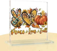 Fall Arylic Decor Autumn Tiered Tray Harvest Desk Pumpkins Decor Rustic Love Sig