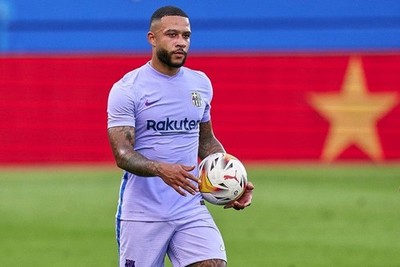 Fußball Trikot  176 Lila Rakuten Unicef Matchworn FCB Memphis Depay 