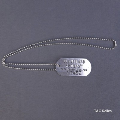 Vintage Cleveland Browns Registered Dawg Fan Dog Tag Necklace Silver Tone 10,452
